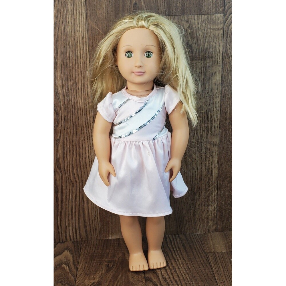 Our Generation Rosalyn Glitter Tattoo Doll 18" Blonde Green Eyes Pink Dress